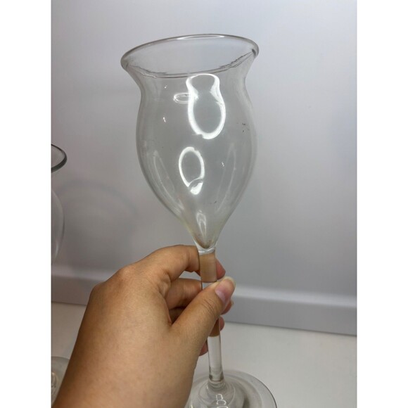 David Gruenig Hand Blown Wine/champagne CLEAR Glasses 1980 Signed 9” - Picture 7 of 7